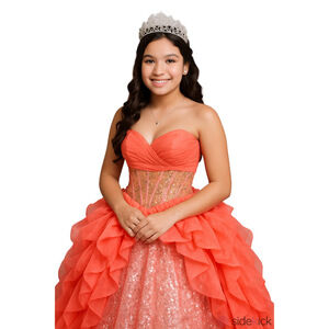 NWT Disney Princess Melon & Silver Sequin Quinceañera BallGown Size 8
